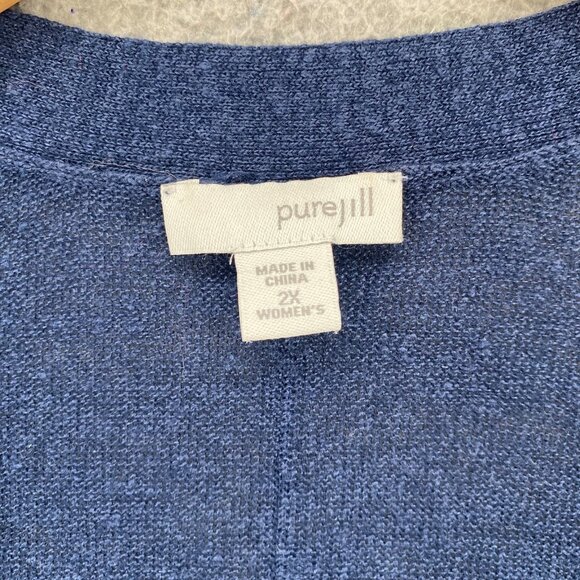 J Jill Sweater Women 2X Plus Navy Pure Jill Linen Blend Open Cardigan 3/4 Sleeve - Picture 5 of 10